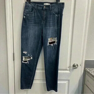 Distressed Denim Jeans with Fabric Underlay